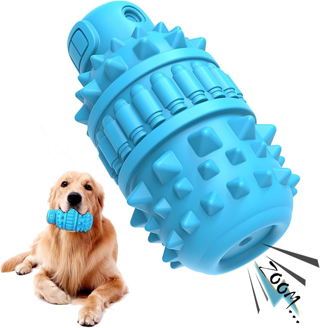PIFFZEDO Dog Toys for Aggressive Chewers,Interactive Natural Rubber Chew & Squeaky Toy for Large Medium Breed,Dog Toothbrush,Tough & Durable (Azure,Large) (Large(45-80 lbs))