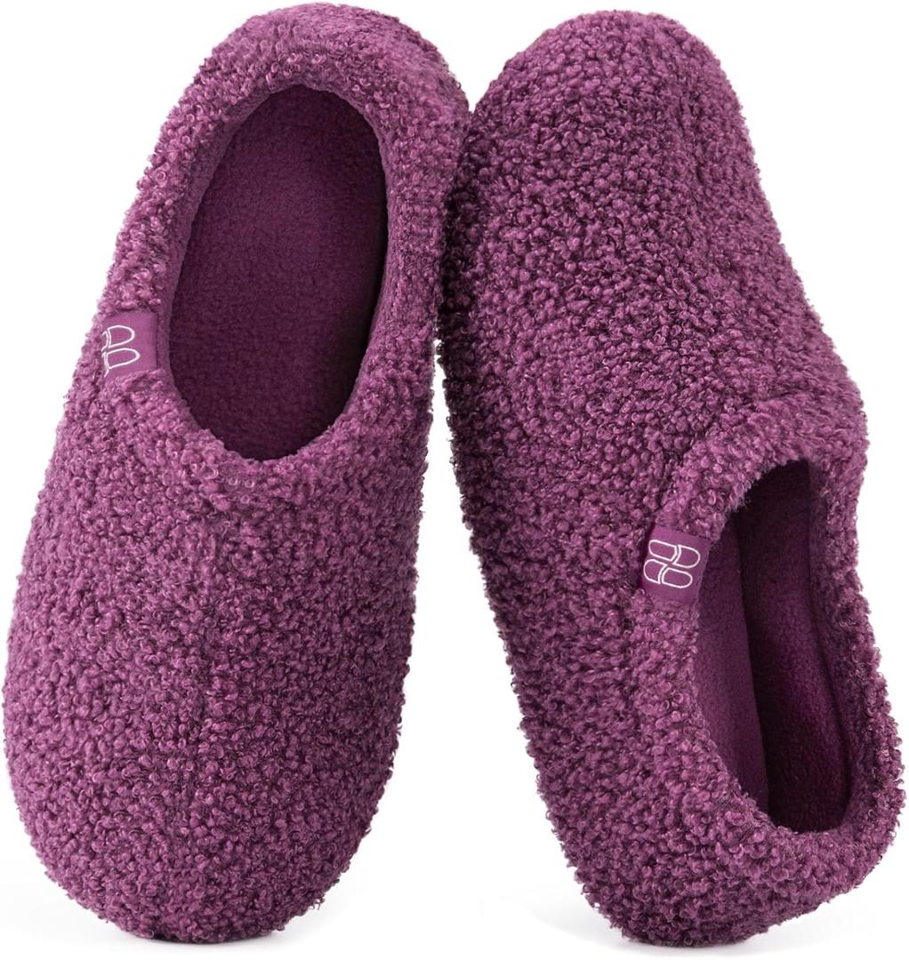 HomeTop Women's Fuzzy Curly Fur Memory Foam Loafer Slippers with Polar Fleece Lining (8.5, Purple)