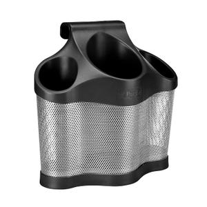 Polder Style Station, Organization for Styling Tools: Hair Dryers,Curling Irons, Straighteners, Brushes, Hang Over Towel Rack, Store Undersink or in Drawer, Black and Silver