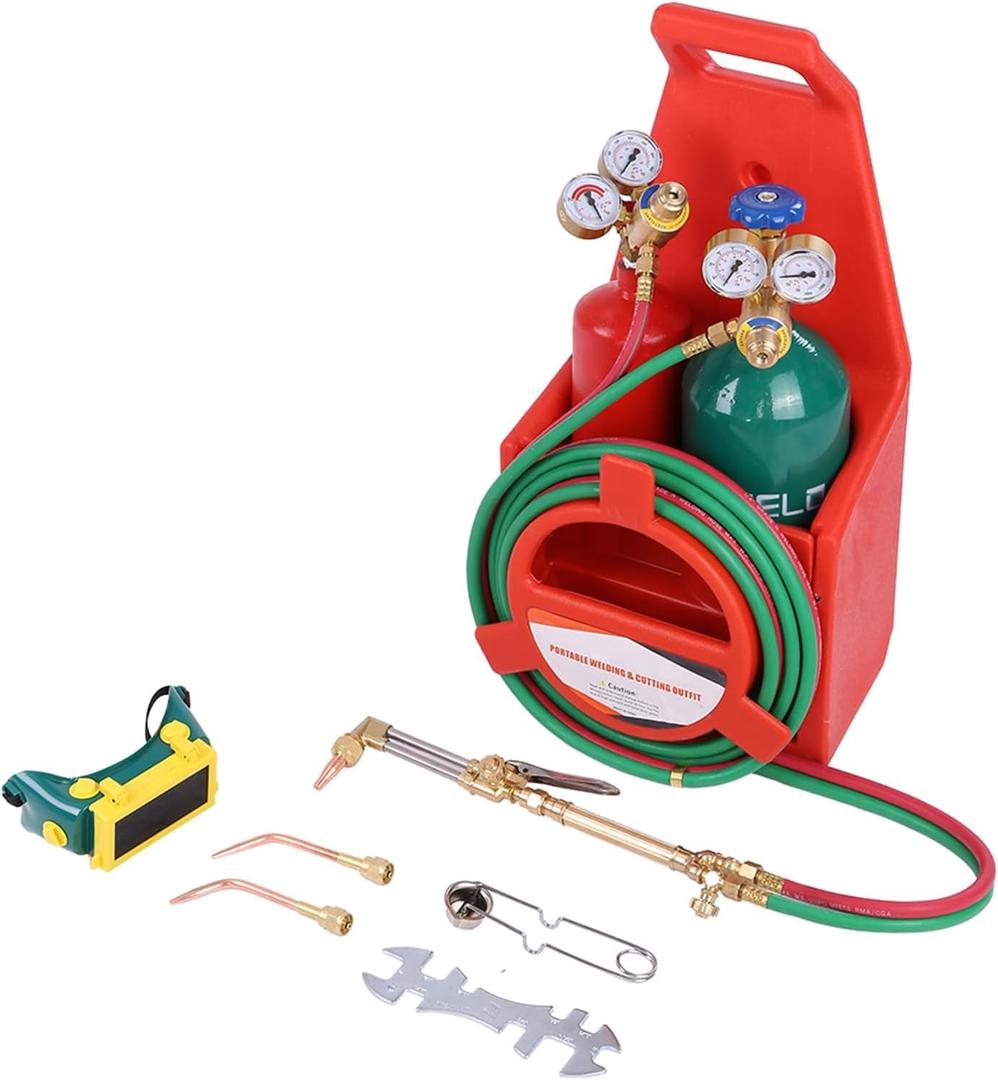 Oxy Acetylene Torch Kit,Portable Oxyacetylene Torch Kit Professional Welding Brazing Cutting Kit with Gas Tank and Pressure Gauge for Soldering Brazing Sparker Protection Glass