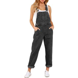 luvamia Women's Casual Stretch Adjustable Denim Bib Overalls Jeans Pants Jumpsuits (X-Large, A3 Iconic Black)