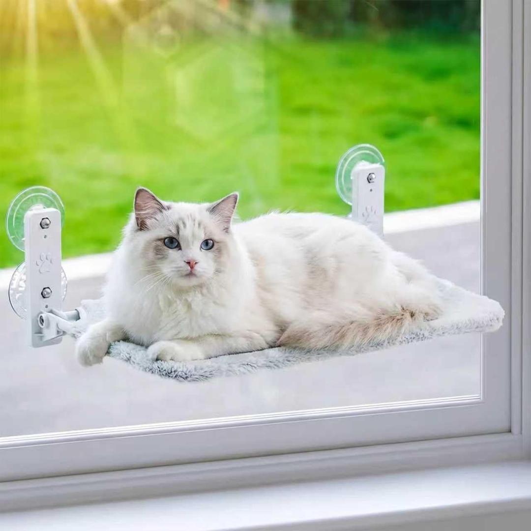 Rrglros Cat Window Perch - Foldable, Breathable & Plush Cat Hammock for Window with Sturdy Frame, 360 View for Sunbathing & Relaxation