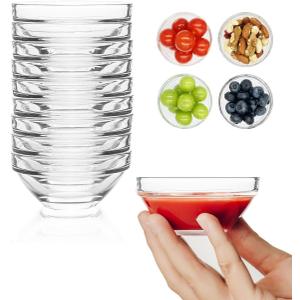 Mini Glass Bowls, 3in 2.5oz Small Prep Bowl, 10 Pack Dipping bowls, Sauce Bowls for Spice, Ramekins, Snack, Candy, Dessert, Ice Cream