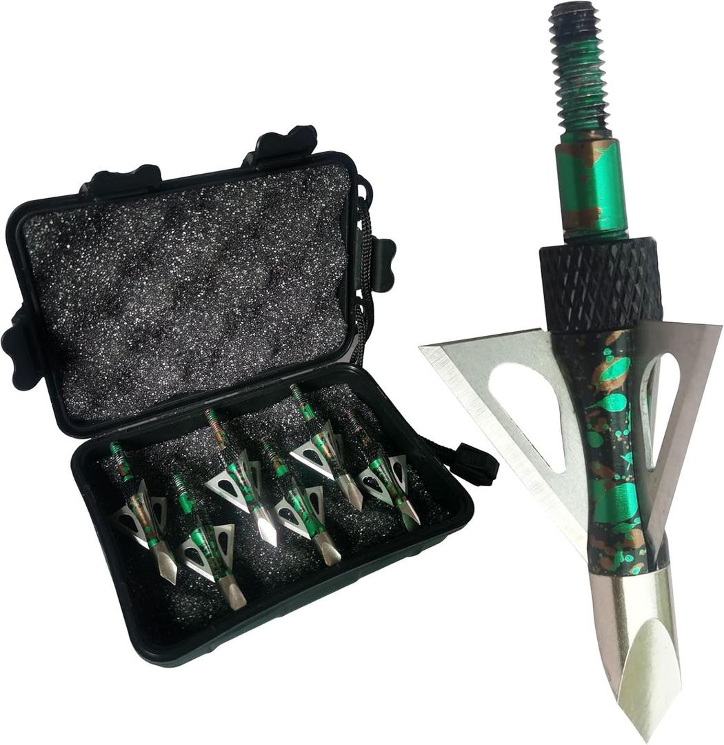 ArcheryBroadhead Hunting Broadheads100Grains Screw-in Arrow Archery3BladesHuntingHeadsArrowTips Compatible withCrossbow andCompoundBowCamouflage Colors Hunting Arrows (Camouflage chase-6PK)