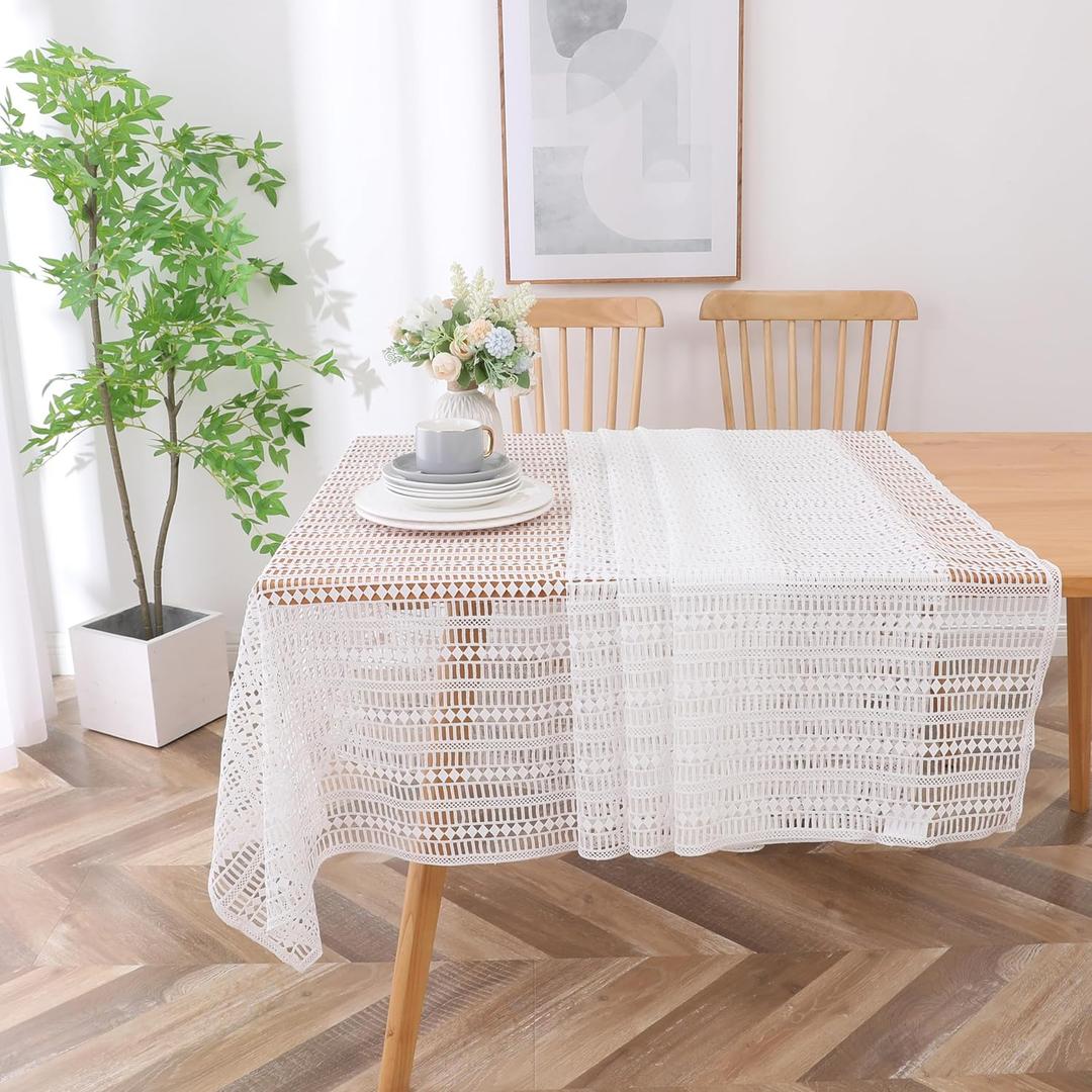 Majestic Giftware Polyester Tablecloths for Rectangle Tables - TC1729UL | (70/180) Lace Diamond Lenox - Unlined Design Dining Table Cover | Decorative Washable Tablecloth for Home & Kitchen (70X180)