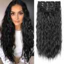 Clip in Hair Extensions, REECHO 5PCS Brown Hair Extensions 24" Thick Long Loose Waves hair extensions HE002 Invisible Lace Weft Natural Soft Hairpieces for Women – Jet Black