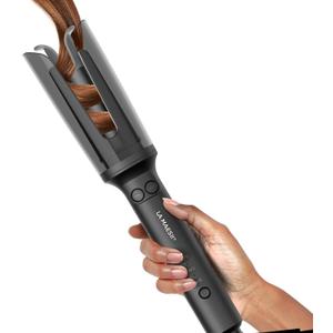 LA MAESII Automatic Rotating Curling Iron, Hair Curler with 3 Temps Fast Heating, 2-Way Rotating 1 Inch Curling Wand, Ceramic Coating, Ionic, Anti-Scald, Anti-Tangle, Dual Voltage Auto Shut-Off (Gray)