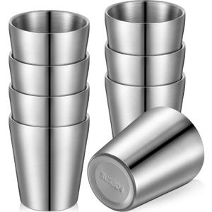 8 Pack Stainless Steel Insulated Cup 10 oz Metal Tumbler Double Wall Vacuum Water Glasses Camping Reusable Mugs Bbq Home Office Party Coffee (Silver)