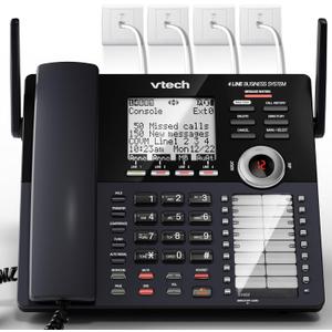VTech AM18447 Main Console 4-Line Small Business Phone System - Expandable to 10 Stations, Digital Answering Machine, Auto Attendant, Intercom & Custom Music on Hold, Black