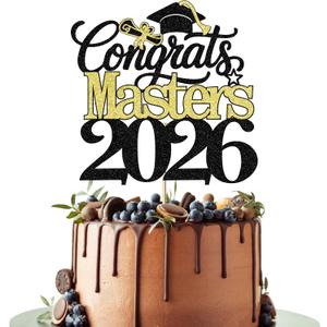 Congrats Masters 2026 Cake Topper, Congrats Grad,Congrats Class of 2026 Grad, Congrats Masters, Mastered It, 2026 Master Degree Graduation Party Decorations Supplies (Black Gold 5)