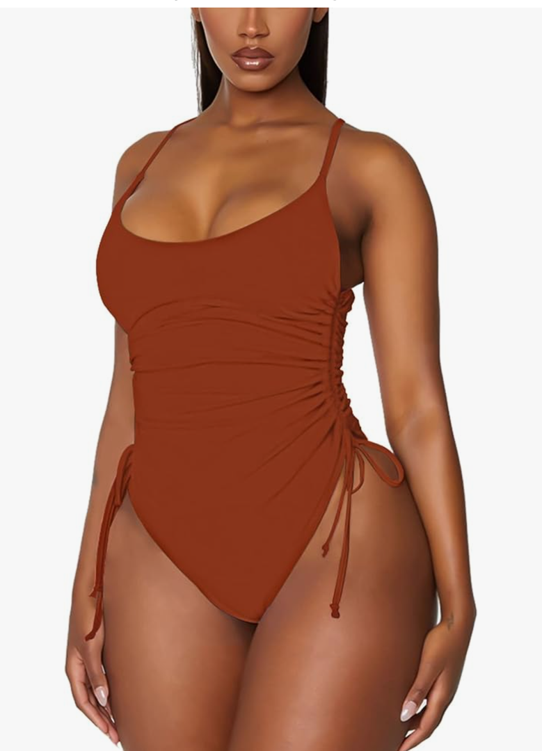 Viottiset Women's Ruched High Cut One Piece Swimsuit Tummy Control Bathing Suit Monokini L