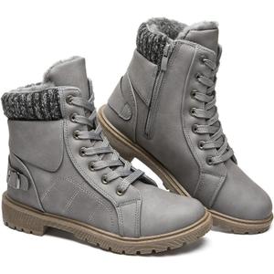 SERNIAL Women's Winter Snow Boots Fur Lined Ankle Boots White Black Side Zipper Booties (7, Grey)