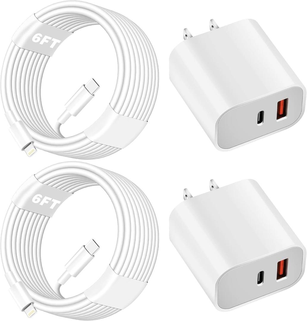 Fast Charger for iPhone,Dual Port A/C Apple iPhone Charger Fast Charging Block,2Pack Quick Double A/C iPhones Wall Chargers Adapter,6FT USB C to Lightning Cable for iPhone14 ProMax/13/12/11/XS/XR/iPad (White)