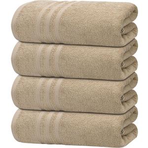 Tens Towels Pack of 4 Soft Bath Towels, 100% Cotton, 27 x 54 Inches, Lightweight & Quick-Dry, Ideal for Daily Bathroom Use, Practical & Comfortable, Beige