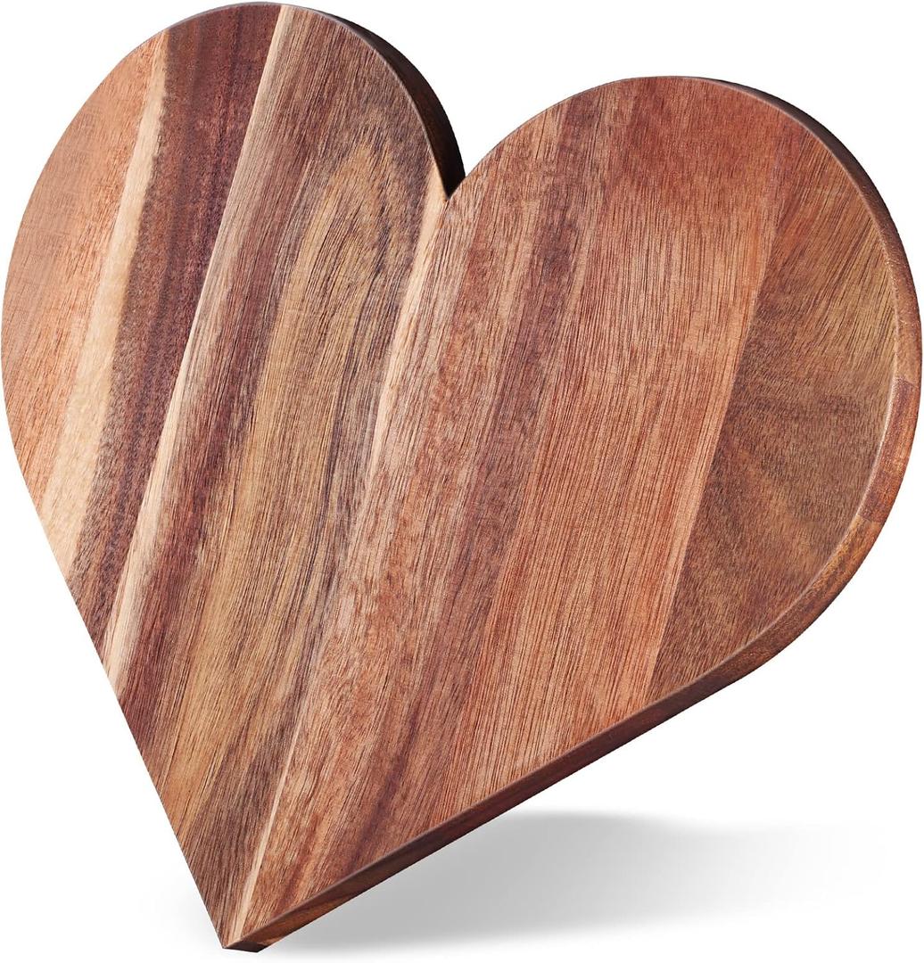 Patelai Heart Shaped Cutting Board Valentine's Day Gifts Acacia Wood Bread Cheese Serving Platter Serving Charcuterie Board for Meat Cheese and Vegetables Women Gifts(Classic Style)