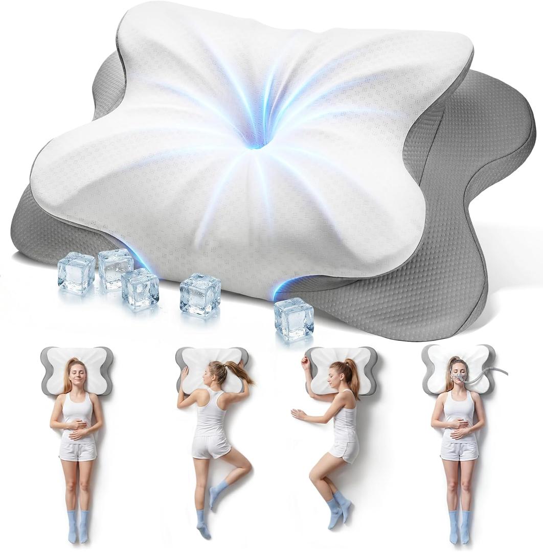 Cervical Pillow for Neck Pain Relief, 4-Height Adjustable Oeko-TEX Memory Foam Contour Pillow for Sleeping, Ergonomic Orthopedic Cooling Neck Pillow for Side Back Stomach Sleepers, Arm Support