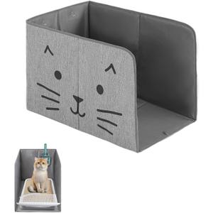 Waterproof Cat Litter Box Enclosure Splash Guard with Removable Mat, Cat Box Enclosure with 2 Hooks for Scoop, Anti-Leakage, Dust Control, Easy to Clean-24.02 x 16.14 x 16.14 inches (Grey)