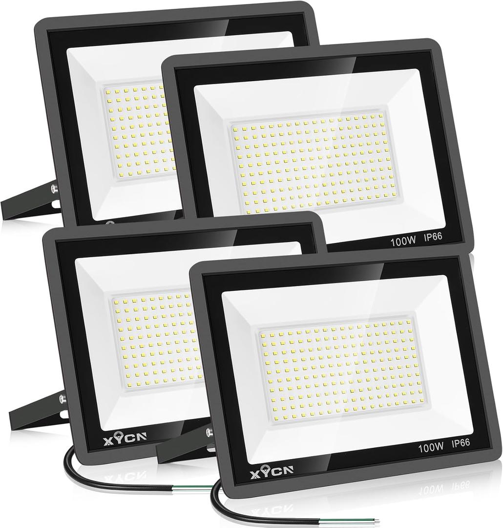 4 Pack 100W LED Flood Light, IP66 Waterproof Outside Flood Light, 12500LM Super Bright Outdoor Security Lights, 5000K Daylight White Floodlight for Yard Garden Playground Basketball Court Patio
