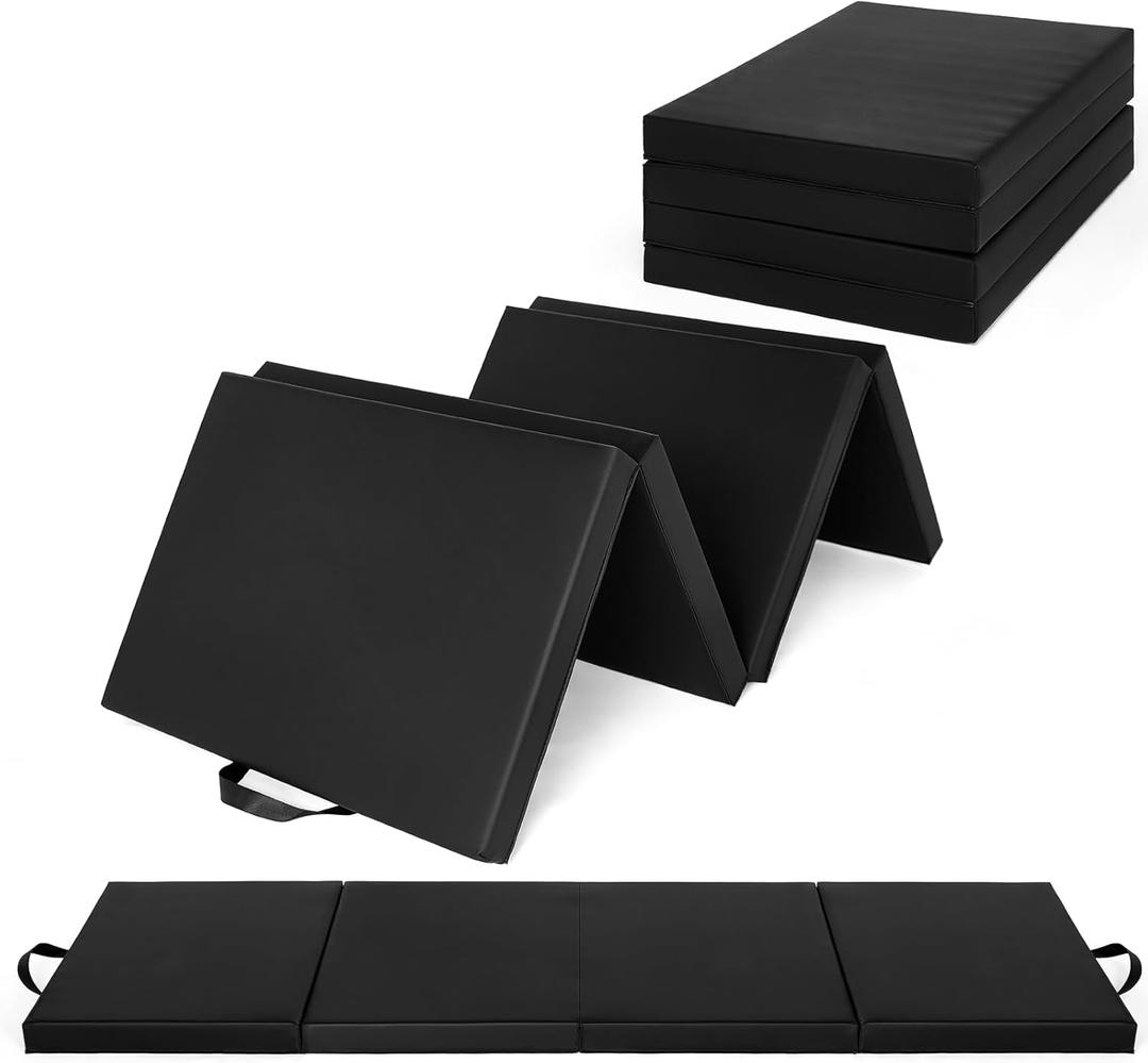 GarveeLife 6Ft Folding Gymnastics Mat, 2 inches Thick 4-Fold Portable Home Gym Floor Pad for Yoga, Pilates, Aerobics & Martial Arts Training (Black)