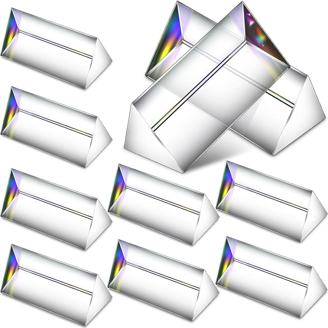 Kanayu 12 Pack Clear Triangular Prism Optical Glass Triple Prism for Photography Effects Physics Teaching Light Spectrum Optics(2.5 Inch)