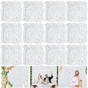 Flower Wall Panels White Backdrop: Artificial Flower Wall Backdrop 5ft by 7.5ft Hydrangea Floral Wall for Wedding Party Decoration (24 Pcs 15 x 15 Inch)