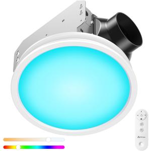 Bathroom Exhaust Fan with RGB Lights, 110CFM/1.0 Sones Vent Fan with 3 Color Temperatures, 5 Adjustable Brightness, Easy to Install, Remote Control, Quiet Ventilation Fan for Bath, Shower, Attic