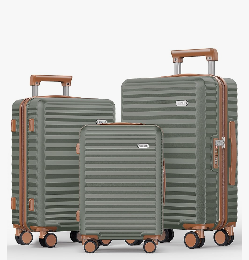 SHOWKOO Luggage Set 1 Piece Hardside Expandable Suitcase with Double Spinner Wheels Tsa Lock Green (20in/24in/28in)