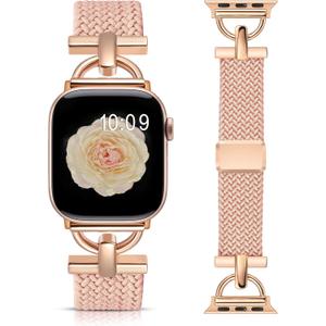 Wearlizer Braided Magnetic Band Compatible with Apple Watch Bands 42/46/38/40/41/44/45/49mm Women Men, Designer D-Shape Stretchy Elastic Nylon Strap for iWatch Series 11 10 9 8 7 6 5 4 SE/Ultra 3 2 1