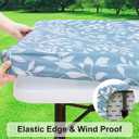 misaya Rectangle Vinyl Tablecloth, Fitted Table Cover, 100% Waterproof, Elastic Edge, Flannel Backing, Plastic Table Cloth Fit 5 Foot Folding Tables for Picnic, Camping (Blue Leaves, 30x60 inch)