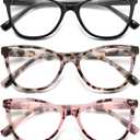 LKEYE Reading Glasses Women Cat Eye Blue Light Computer Readers Stylish Spring Hinge Designer Fashion Cute Eyeglasses  (Black,White Tortoiseshell,Pink Tortoiseshell), +0 Strength