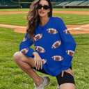MOUSYA Womens Sequin Football Sweatshirt Game Day Long Sleeve Shirt Sunday Funday Pullover Casual Crewneck Tops (Blue, S)