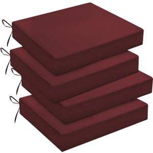 4 x downluxe Outdoor Chair Cushions Set of 4 for Patio Furniture, Water-Resistant Square Corner Patio Chair Cushions with Ties, High Density Foam Outdoor Seat Cushion, 18.5" X 16" X 3", Burgundy