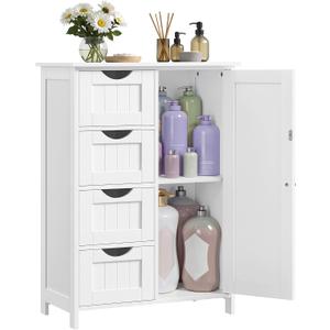 VASAGLE Storage Cabinet with Drawers, Freestanding Floor Cabinet with Door, 13.8 x 25.6 x 35.4 Inches, Adjustable Shelf, for Bathroom, Living Room, Kitchen, Cloud White ULHC042WH01S