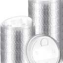 50 Pcs Clear Strawless Plastic Lids Fits, Clear PET Sip Lids for 12, 16, 20 and 24 oz Cups for Cold Brew, coffee, beer, cocktail, wine or Beverage Cups(Transparent,98mm)