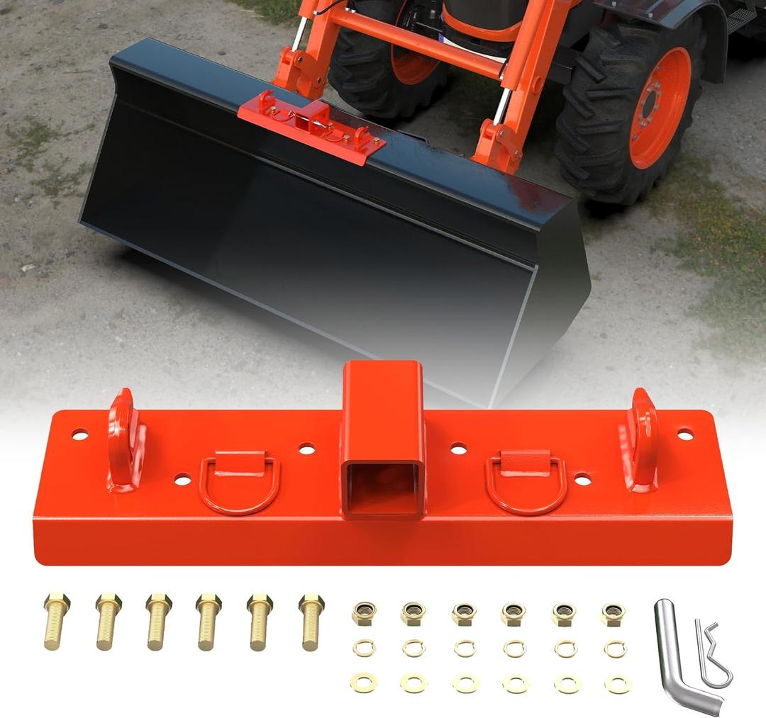 Tractor Bucket Hooks 1/4" Bolt On Grab Hooks and 2" Receiver Compact Tractor Bucket with 1/2" Shackles, D Rings Grab Hooks Tow Hook Mount for John Deere Tractor Bucket, RV, UTV, Truck Orange