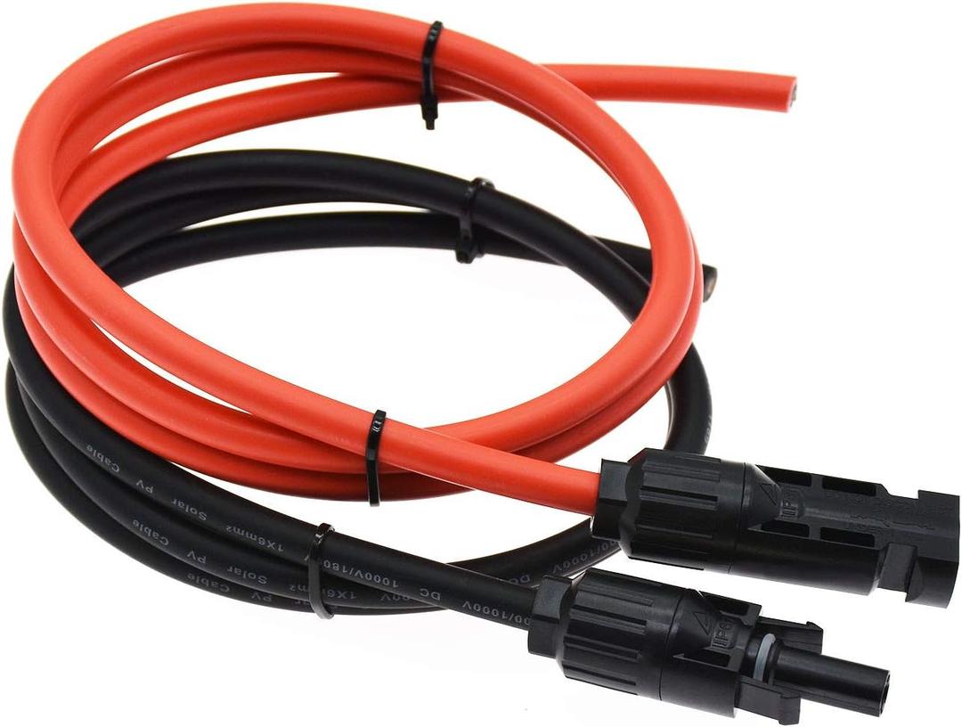 1 Pair Black + Red 10AWG(6mm) Solar Panel Extension Cable Wire Connector Solar Adaptor Cable with Female and Male Connectors (3 FT)