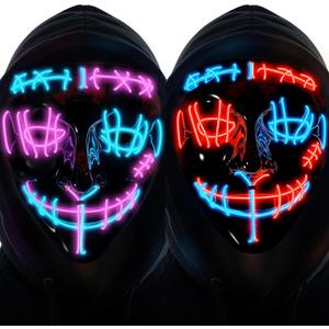 Halloween LED Light Up Mask  Scary Glowing Purge Mask with, Cosplay Costume for Party, Masquerade, Festival 2PCs