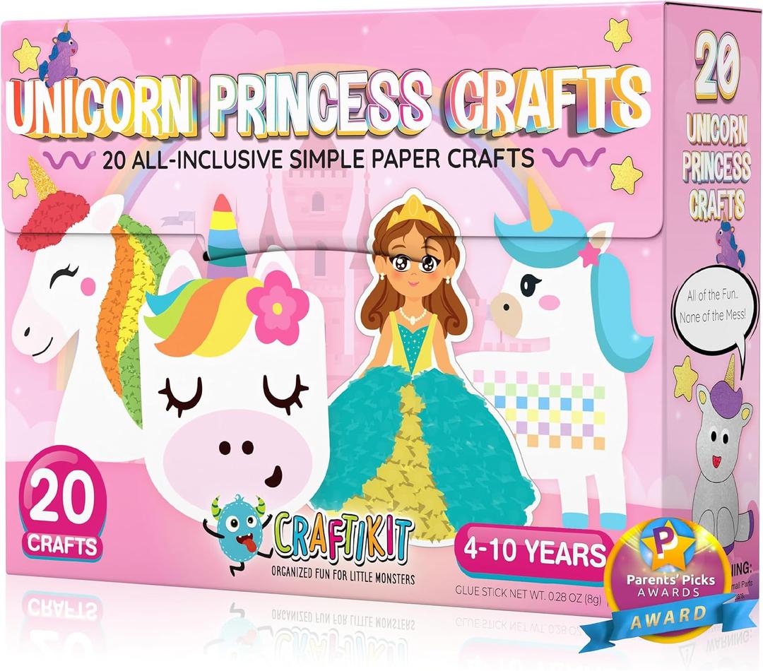 Craftikit 20 Award-Winning Princess & Unicorn Crafts for Kids Ages 3-10 Years, All-Inclusive Toddler Arts and Craft Kits for Kids, Fun Toddler Craft Box for Girls in Preschool