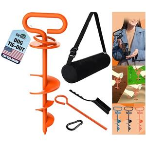 Eurmax USA Dog Tie Out Stake Triple Lock Heavy Duty Dog Anchor for Large Dogs Trampoline Stakes Dog for Yard and Outdoor Dog Runner Install & Travel Kit Included,1-Pack(Orange)