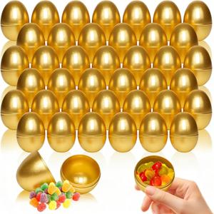 60PCS 2.36" Plastic Easter Eggs Empty Easter Eggs Fillable Bulk for Easter Egg Hunt, Suprise Egg, Basket Stuffers, Classroom Prize Supplies Decor(Gold) (Glod)