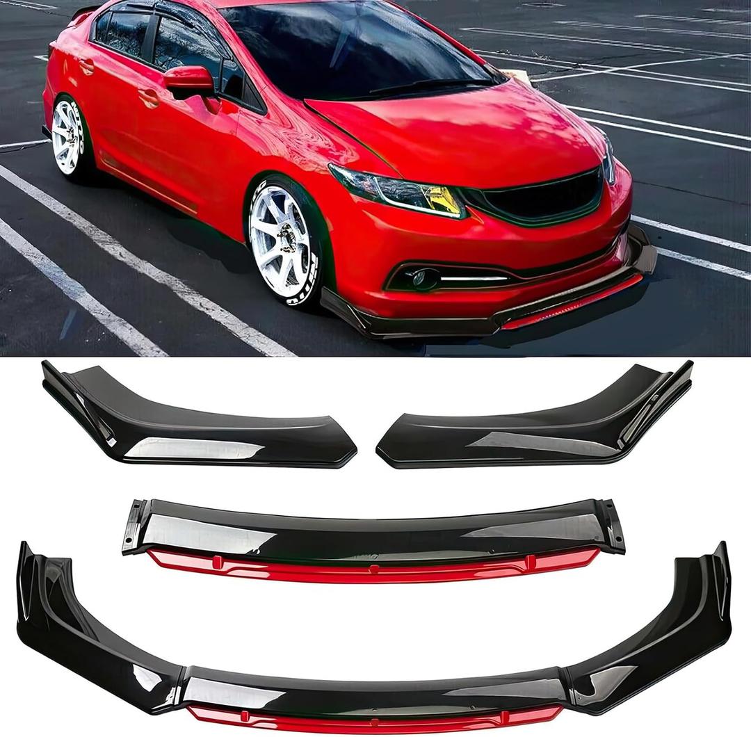 Universal Car 4 PCS Kit Front Bumper Lip Spoiler Splitter Front Bumper Lip Splitter Body Kit Compatible with Honda Civic Accord Toyota Corolla Hyundai Cadillac CTS Nissan Altima Ford Mazda