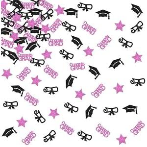 ShuanQ 120pcs Congrats Grad Confetti - Class of 2025 Graduation Party Sign - High School College Graduation Party Table Decoration Scatters - Black & Pink Glitter Glitter