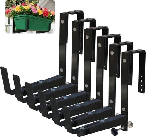 KUAGINZUHE Heavy Duty Adjustable Window Box Brackets - Iron Planter Box Hangers with Reinforced Bottom Support for Balcony, Fence, Railing, Garden - Rust-Proof & Sturdy Flower Pot Holders