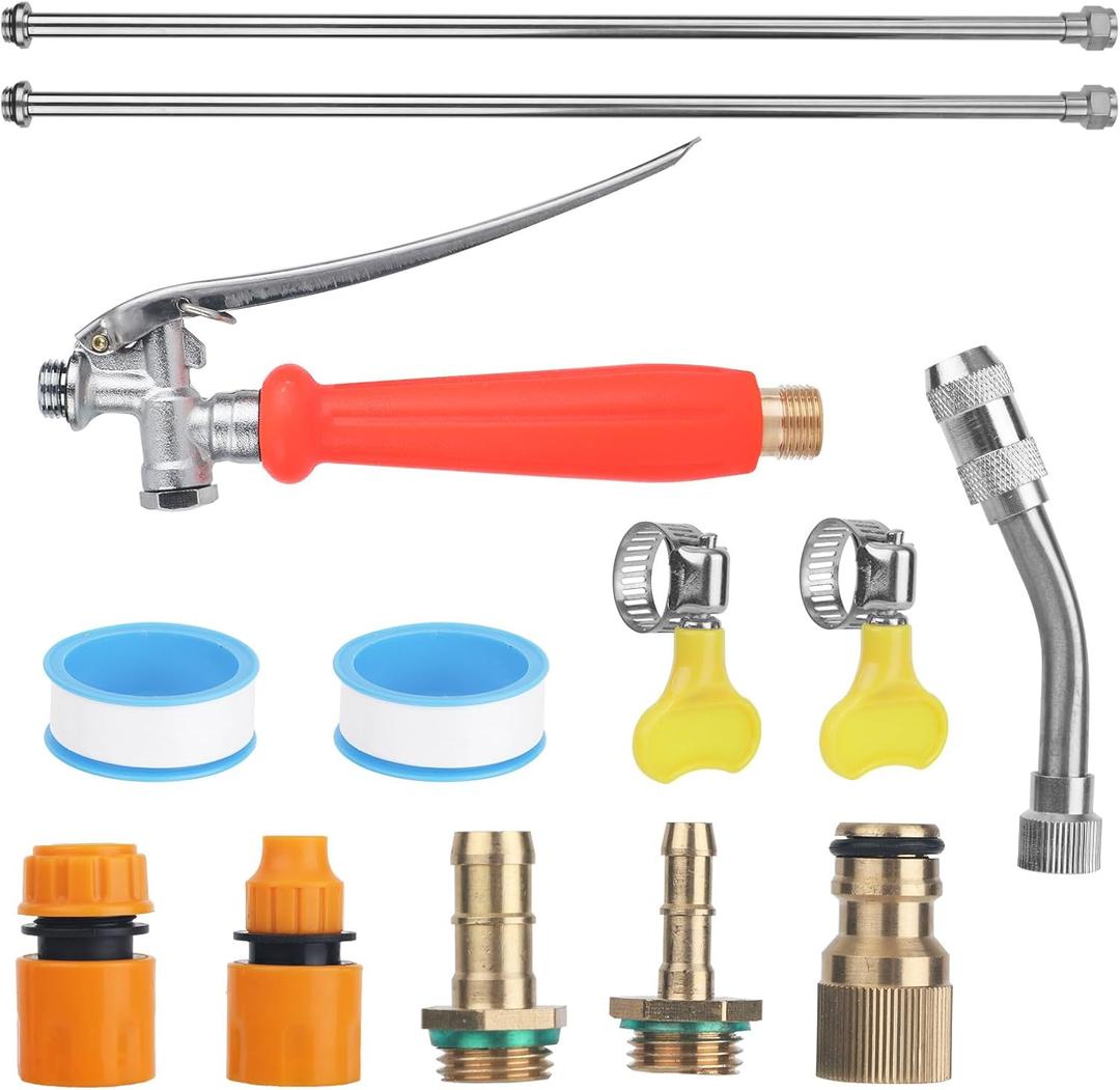 44" Sprayer Wand Replacement Kit, Stainless Steel Watering Lance with 1/4", 3/8", 1/2" Quick Connectors, Brass Barbs & Hose Clamps Adjustable Nozzle Universal Garden Pressure Pump Spray Accessories