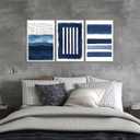 Blue Abstract Wall Art Canvas - Navy and White Framed Painting for Living Room, Bedroom, Office Decor - 16x24 Inches Set of 3(Blue,16.00" x 24.00" x 3Pcs)