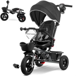RIDYEE 7-in-1 Tricycle for 18 Months to 5 Years, All-Terrain Rubber Tires, Dual Wheel Brakes, Rotatable Seat for Toddlers 1.5-3, Tricycle for 3-5 Years with DIY Stickers, Grey, Small