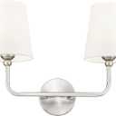 2-Light Bathroom Light Fixtures, Brushed Nickel Vanity Lights, Double Wall Sconce with Flared White Fabric Shade, Modern Sconces Wall Lighting for Hallway Bedroom Stairway, VL837-BN-2
