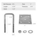 Hot Dipped Galvanized Boat Trailer Axle U-Bolt Kit for Boat Trailer Axle Leaf Springs, Heavy Duty Square Boat Trailer M12 U-Bolts with 8MM Plate for 2" Axle, 2 1/8" W x 4 3/4" L Inch