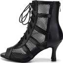 AOQUNFS Latin Salsa Dance Shoes Lace-up Open Toe Ballroom Dance Heel Boots Women (9, Black)