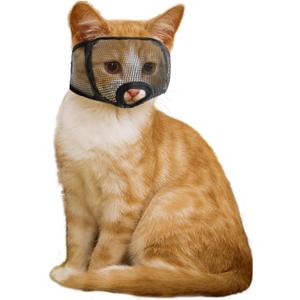Cat Muzzle for Grooming Nail Trimming with Soft Mesh Covered, Prevent Biting Chewing(M,Black)